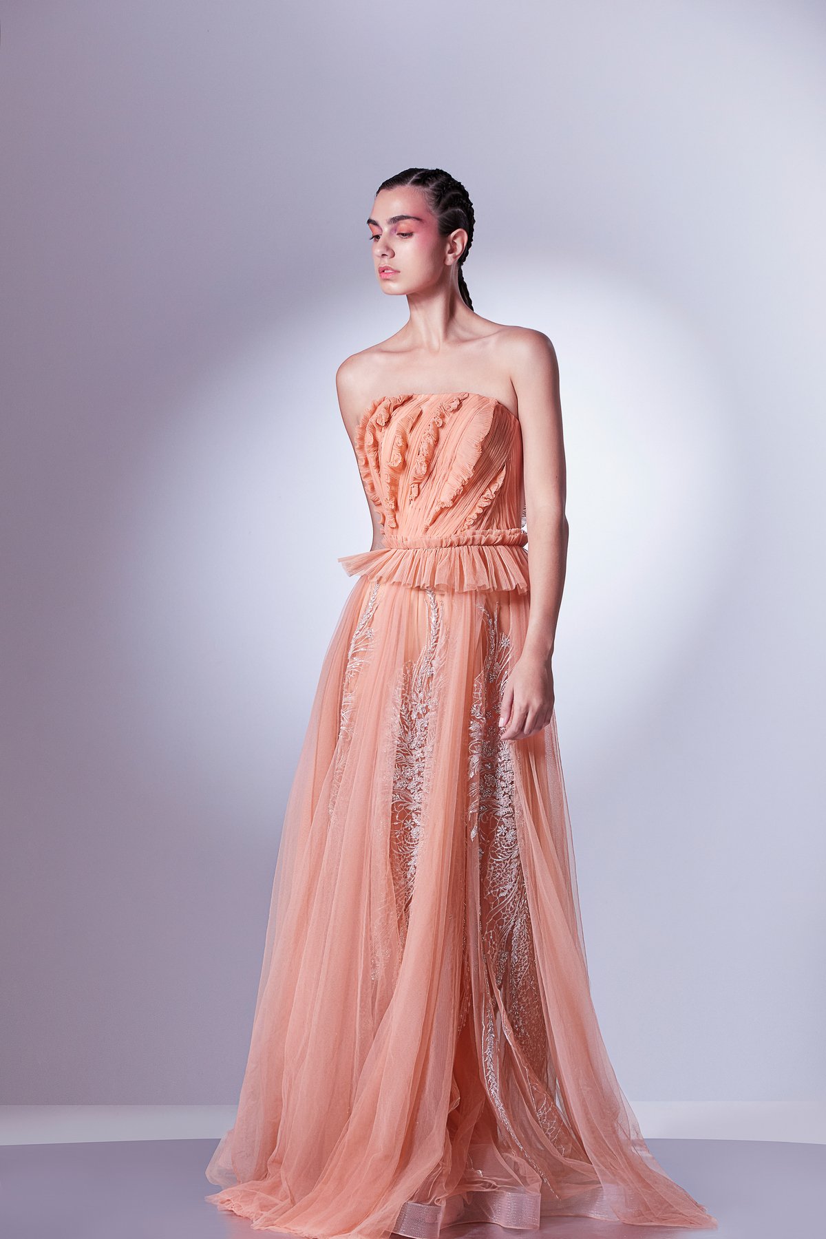 Pleated Tulle And Lace Dress