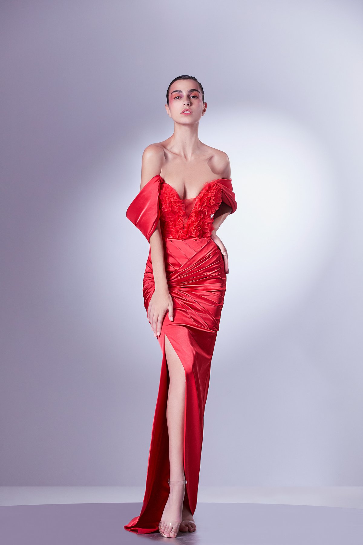 Off Shoulder Lace And Satin Dress