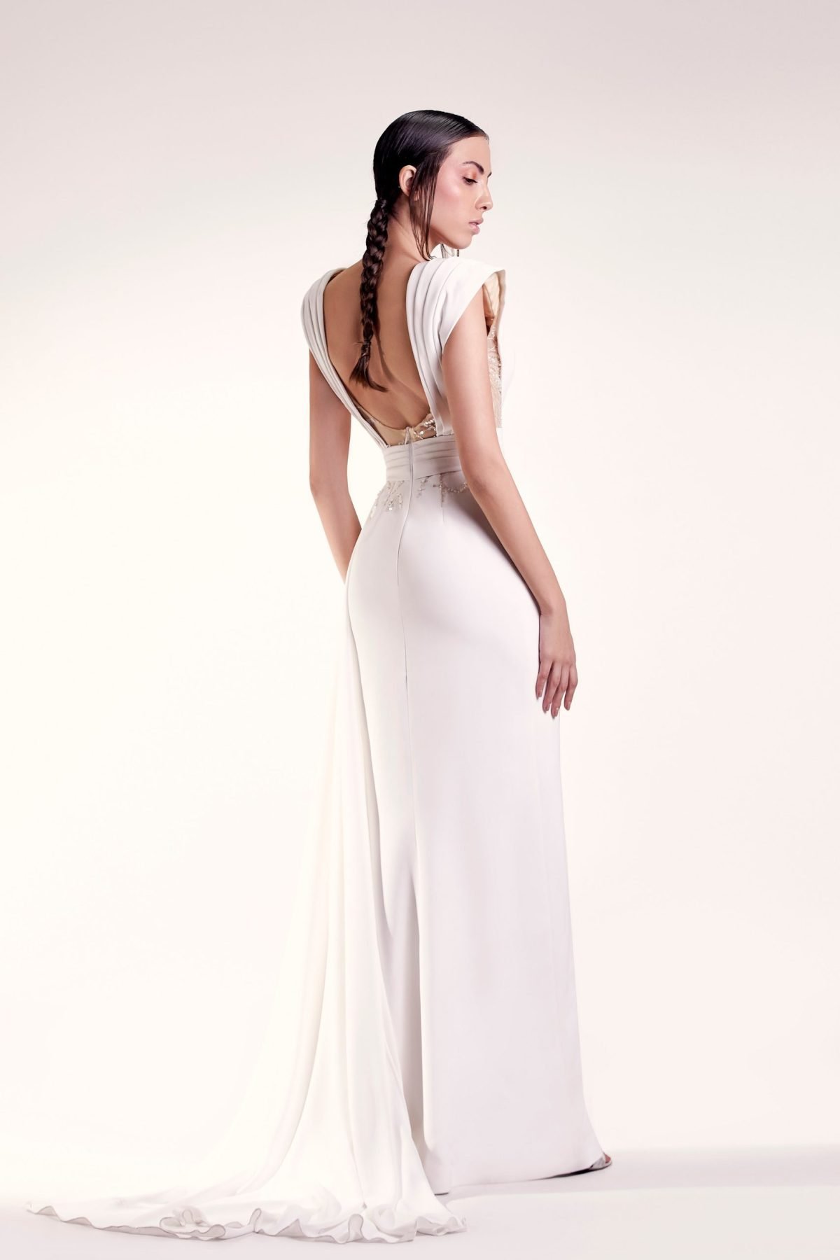 Off-White and Gold Beaded Dress