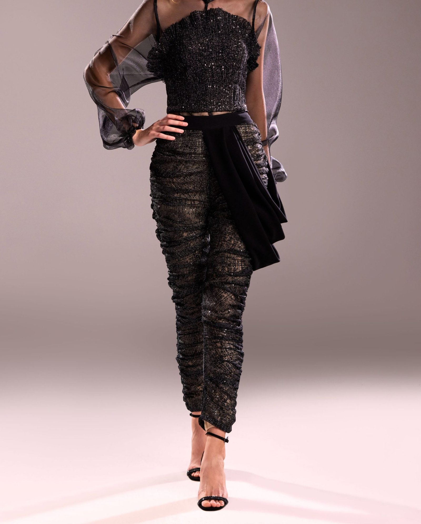Draped Black Lace Pants