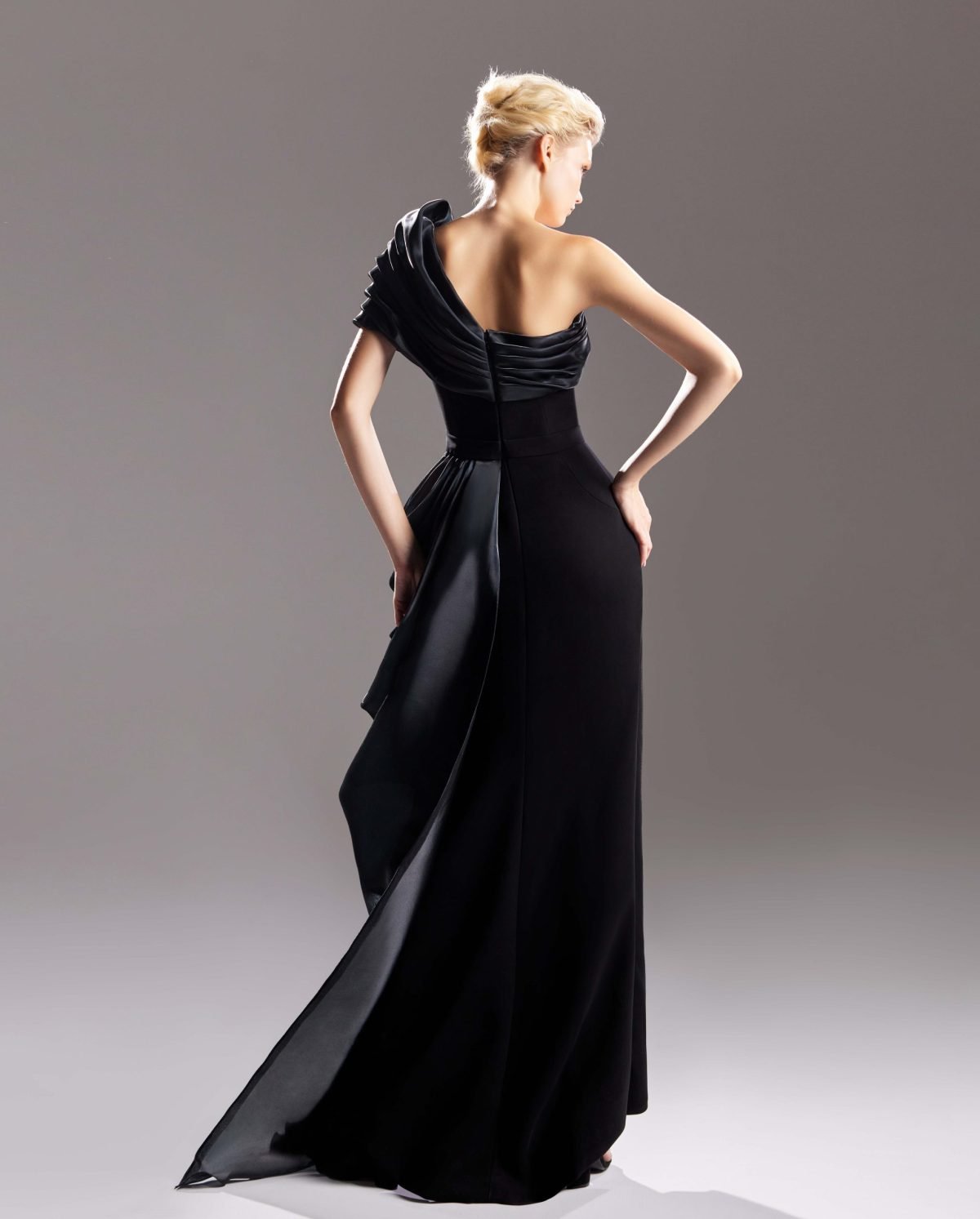 Black Organdie High Slitted Dress