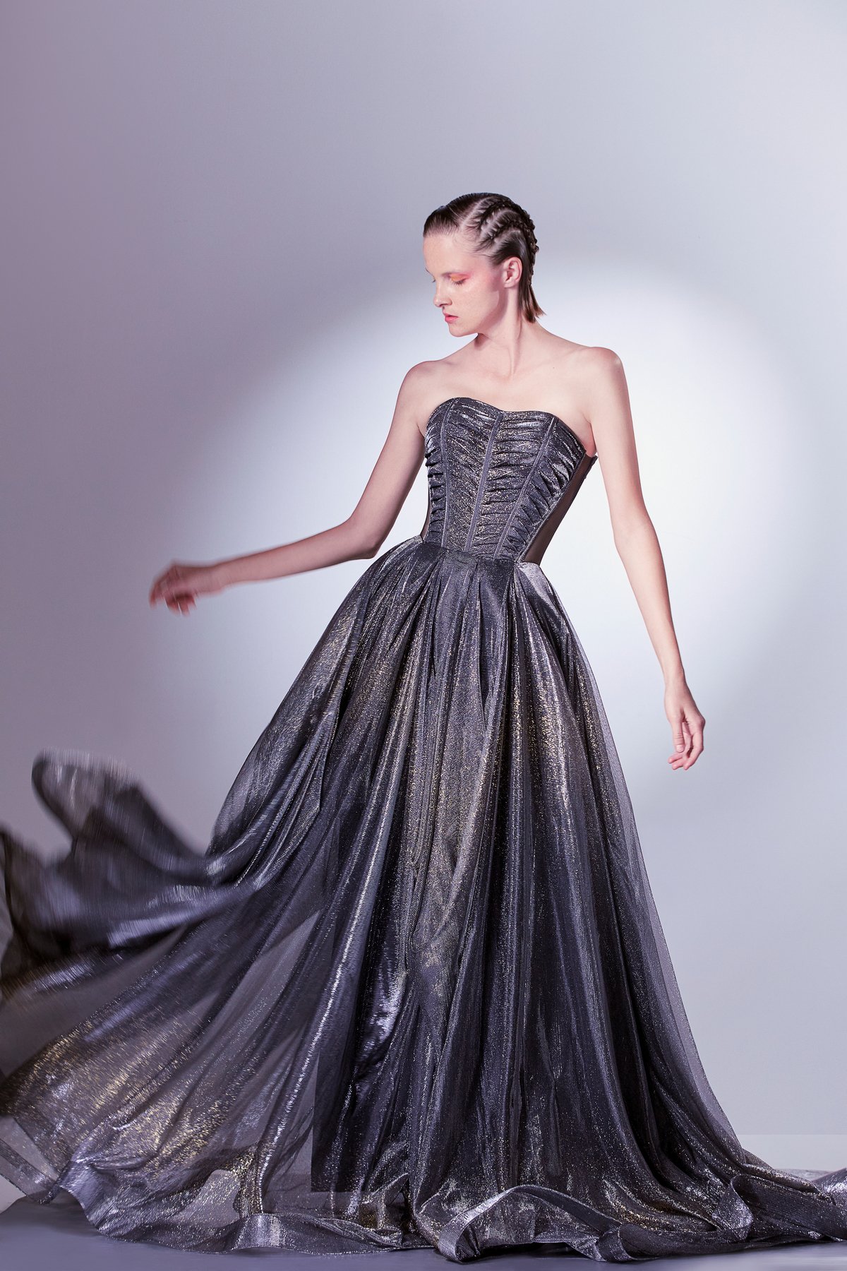 Metallic Black Tulle Jersey Dress