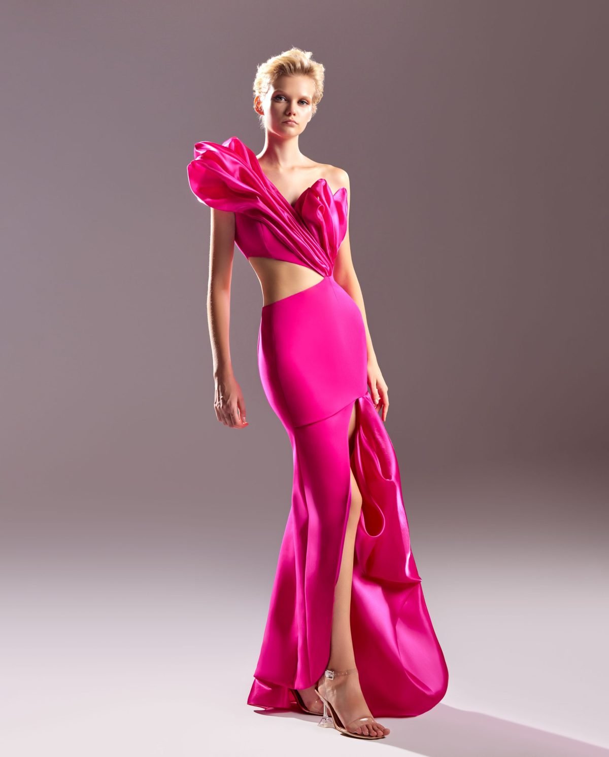 Flouncing Fuscia Dress with Waist Cutout