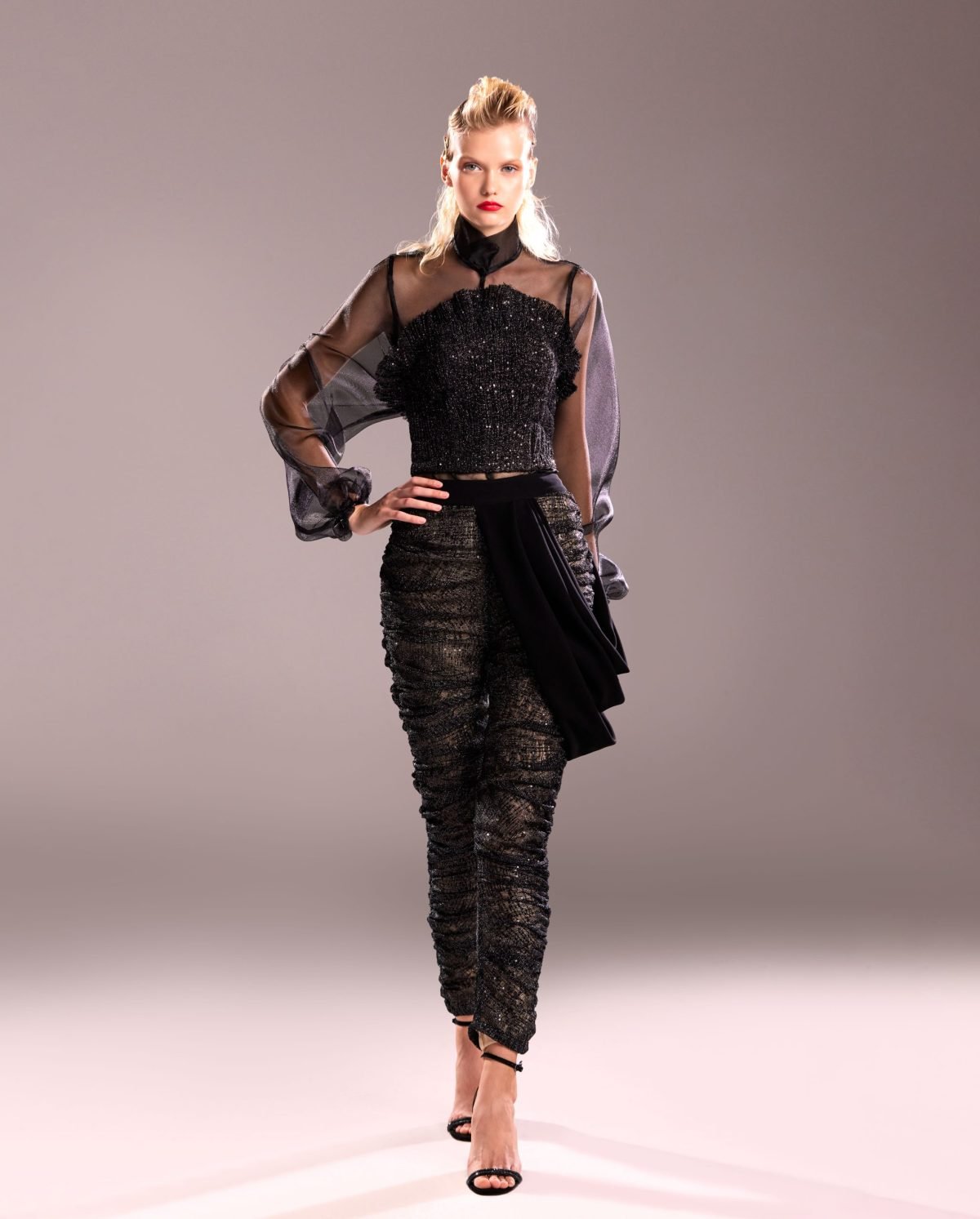 Draped Black Lace Pants
