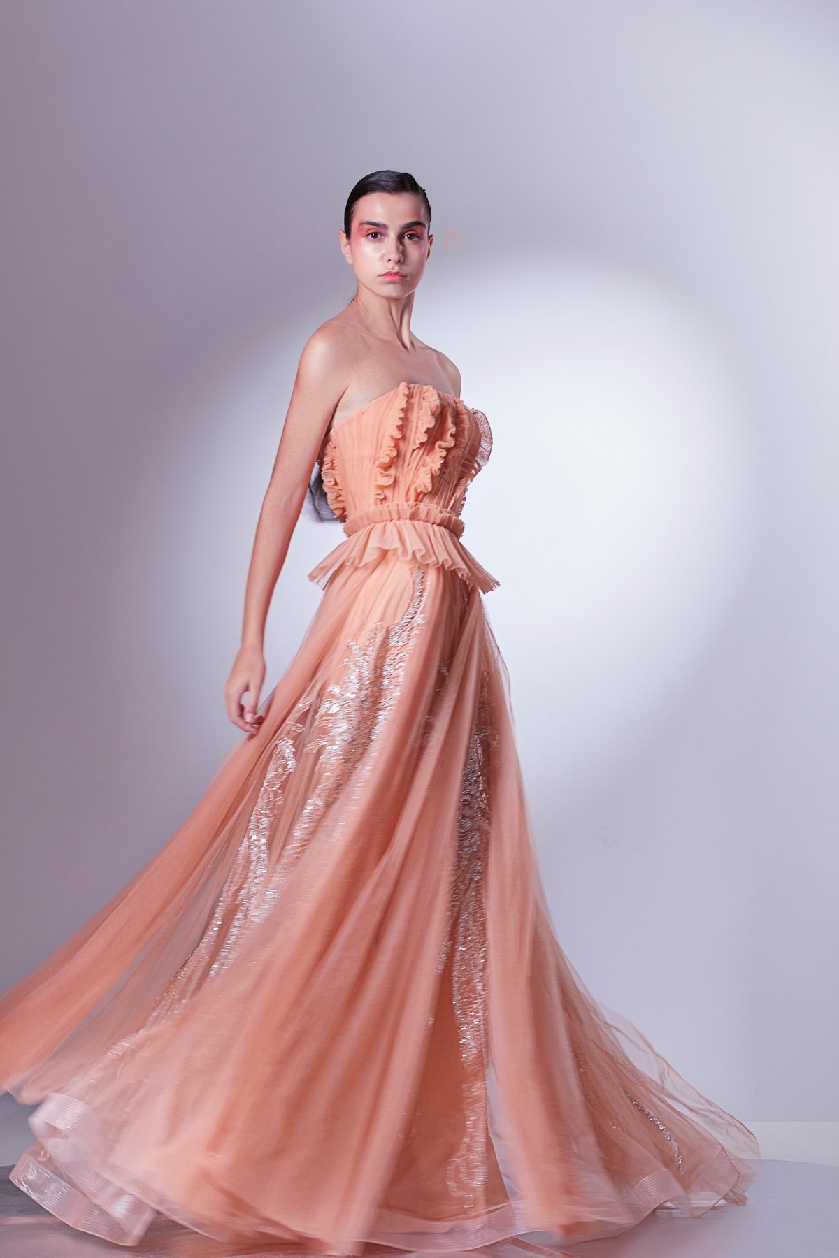 Pleated Tulle And Lace Dress