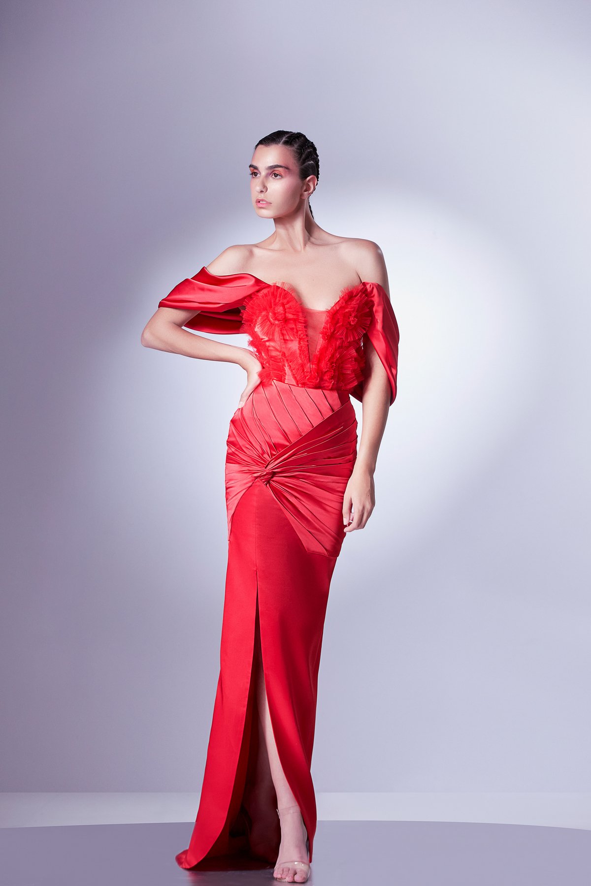 Off Shoulder Lace And Satin Dress