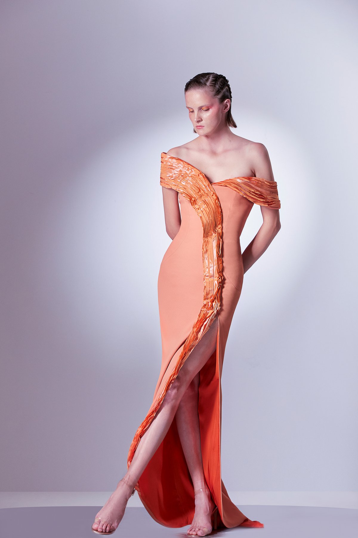 Off Shoulder Crepe And Taffeta Dress