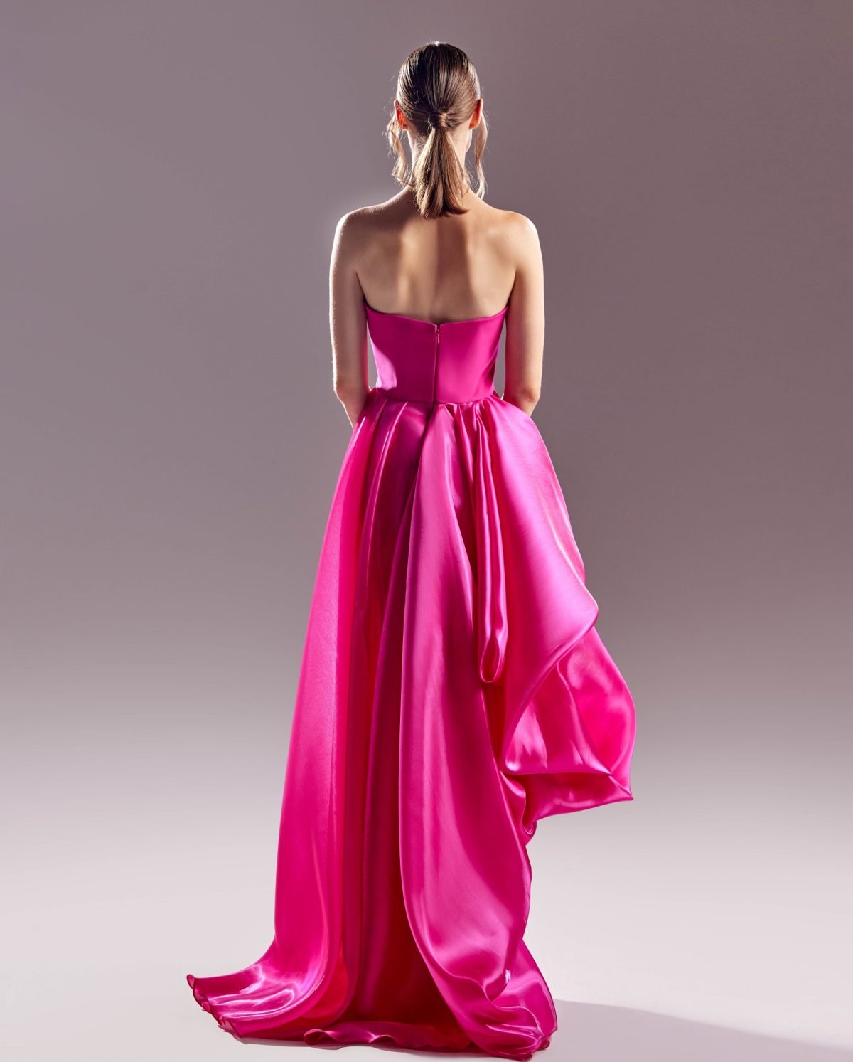 Strapless See Through Cutouts Fuscia Dress