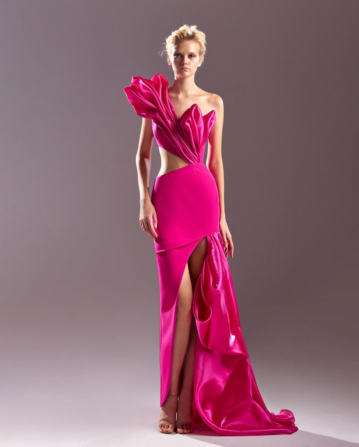 Flouncing Fuscia Dress with Waist Cutout