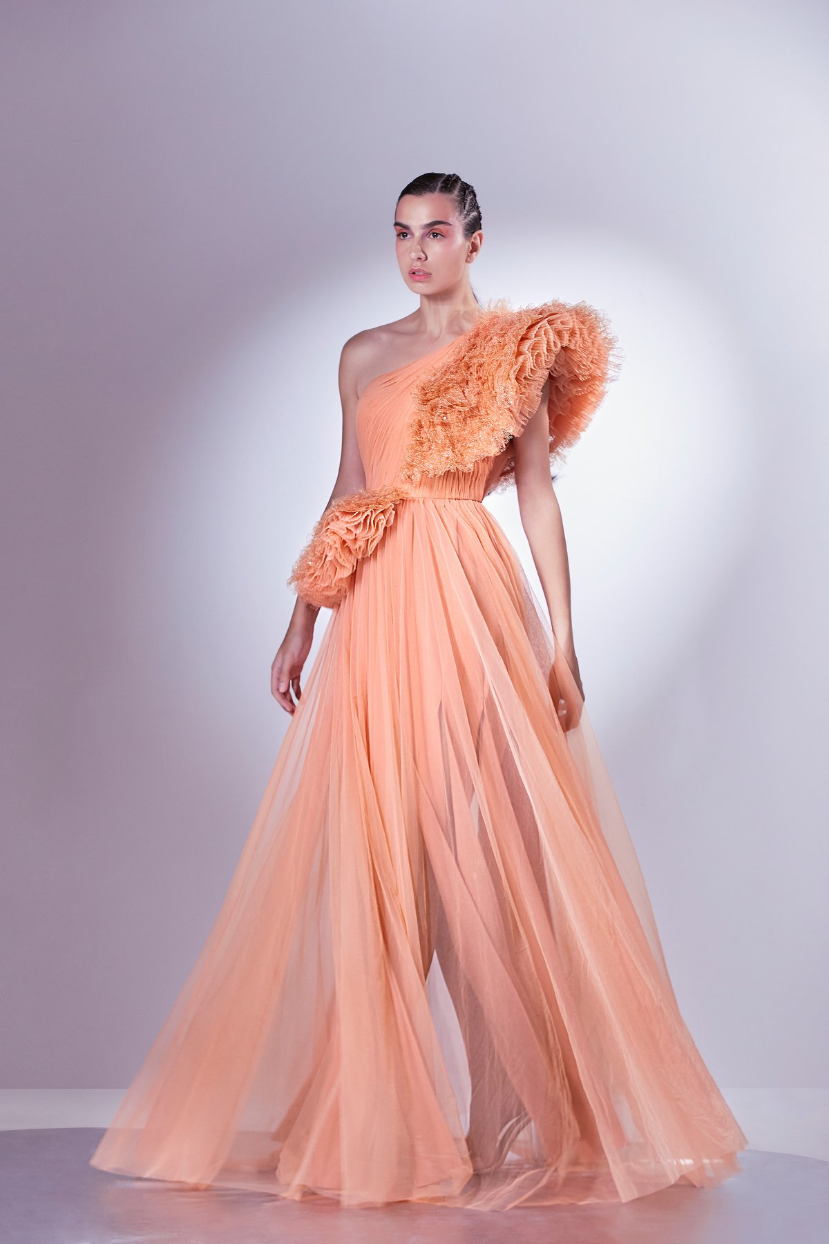 Pleated Lace And Tulle Dress