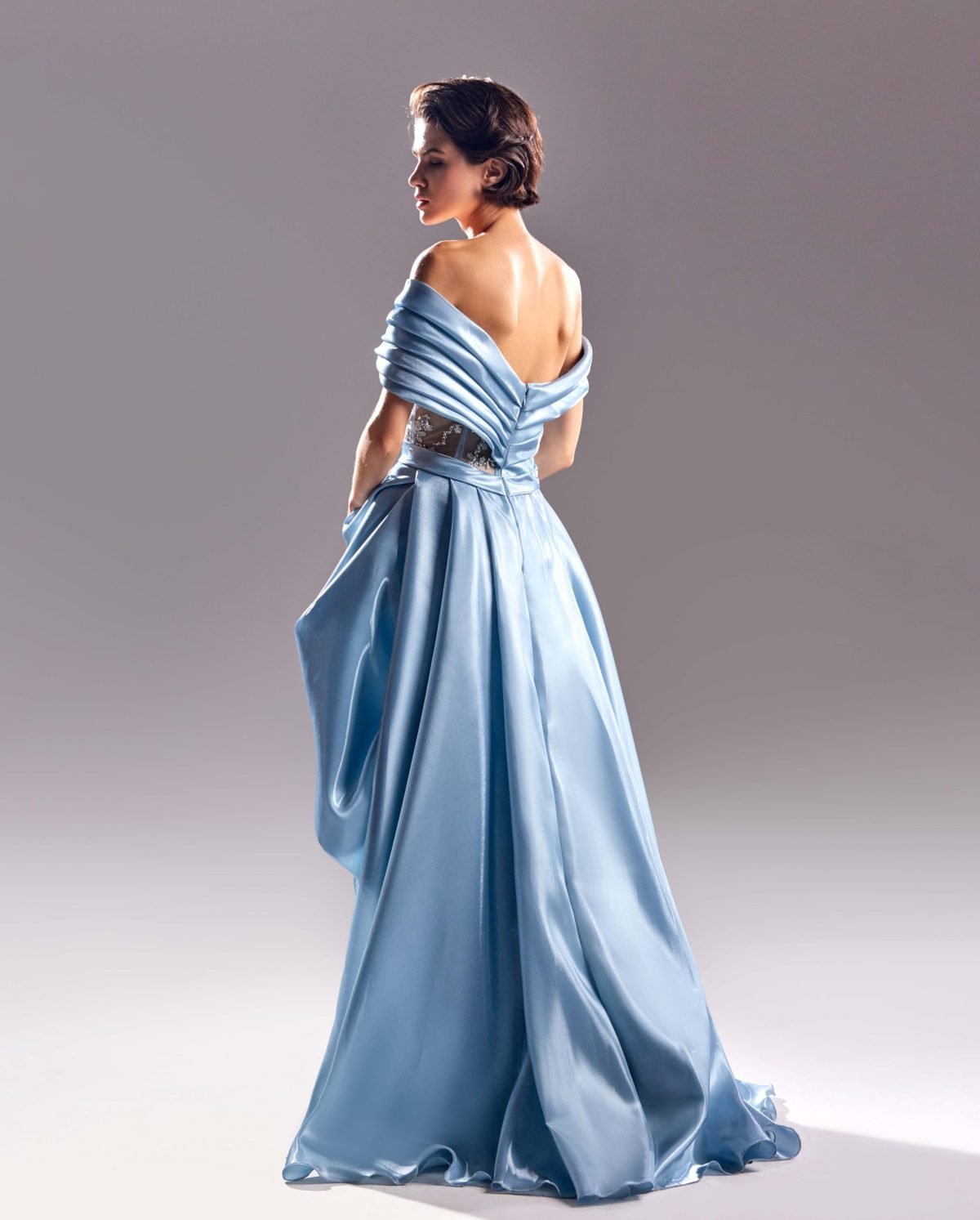 Sequined Lace and Organdie Fountain Blue Dress