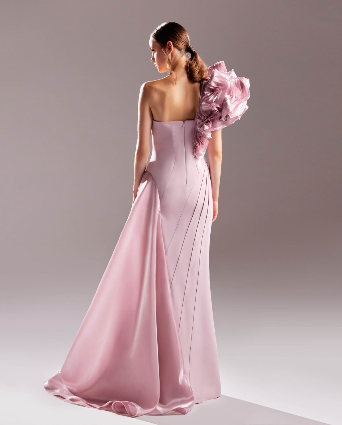 Blooming Shoulder Crepe Pink Dress
