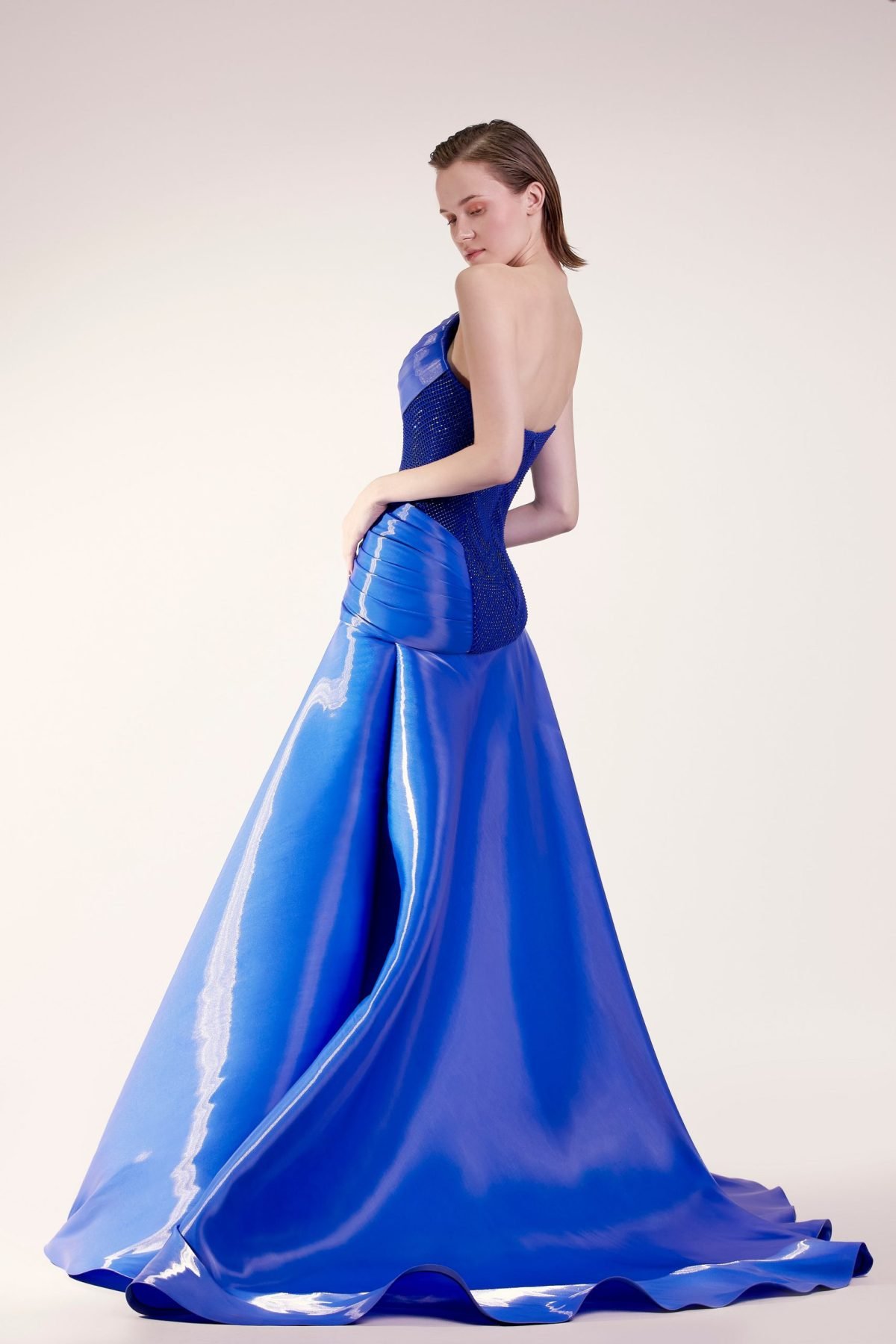 Asymmetric Crystallized Mesh Dress