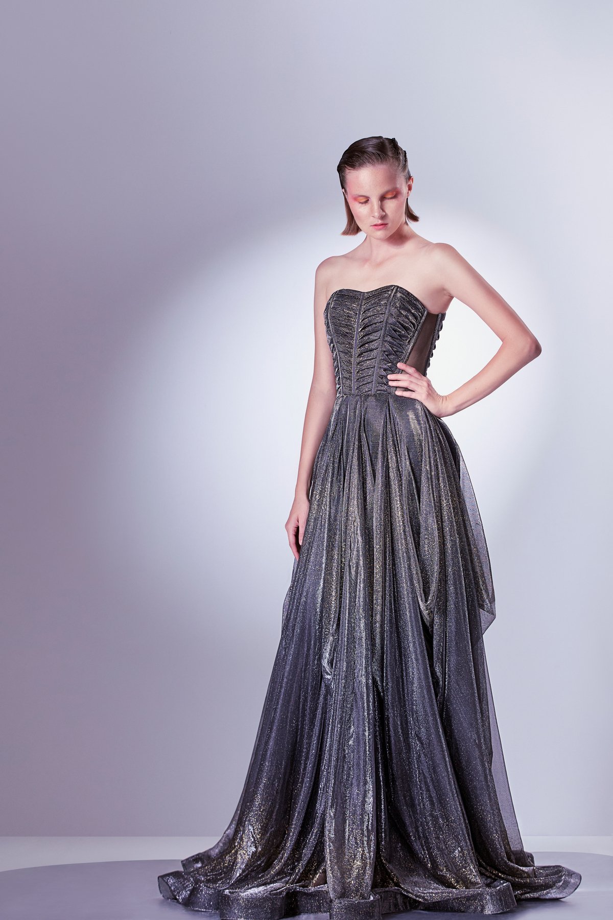 Metallic Black Tulle Jersey Dress