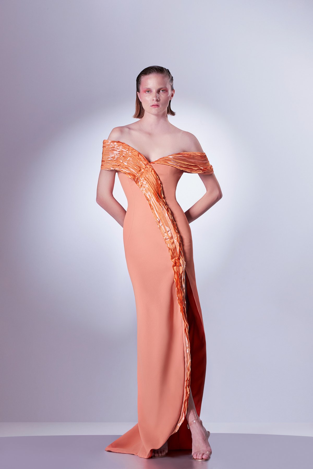 Off Shoulder Crepe And Taffeta Dress