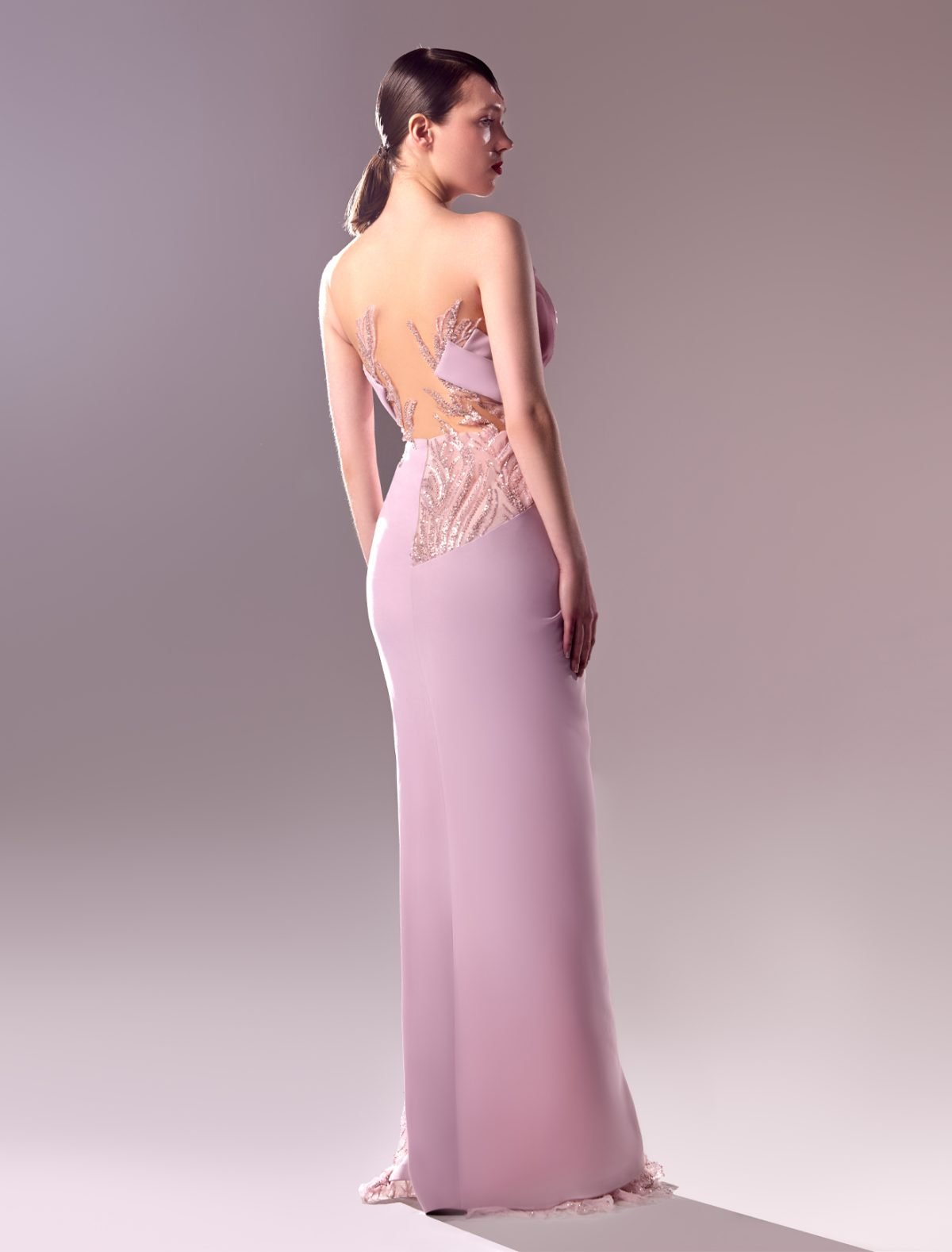 Lace and Organdie Pink Draped Dress for Elegant Occasions