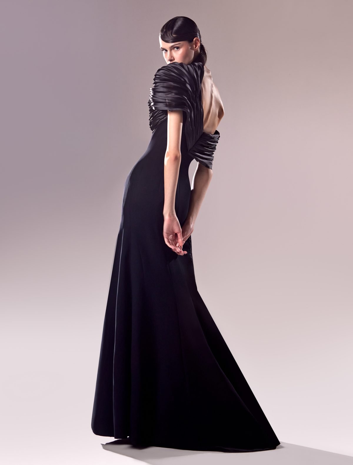 Off-The-Shoulder Black Organza and Lace Dress: Timeless Sophistication Meets Modern Elegance