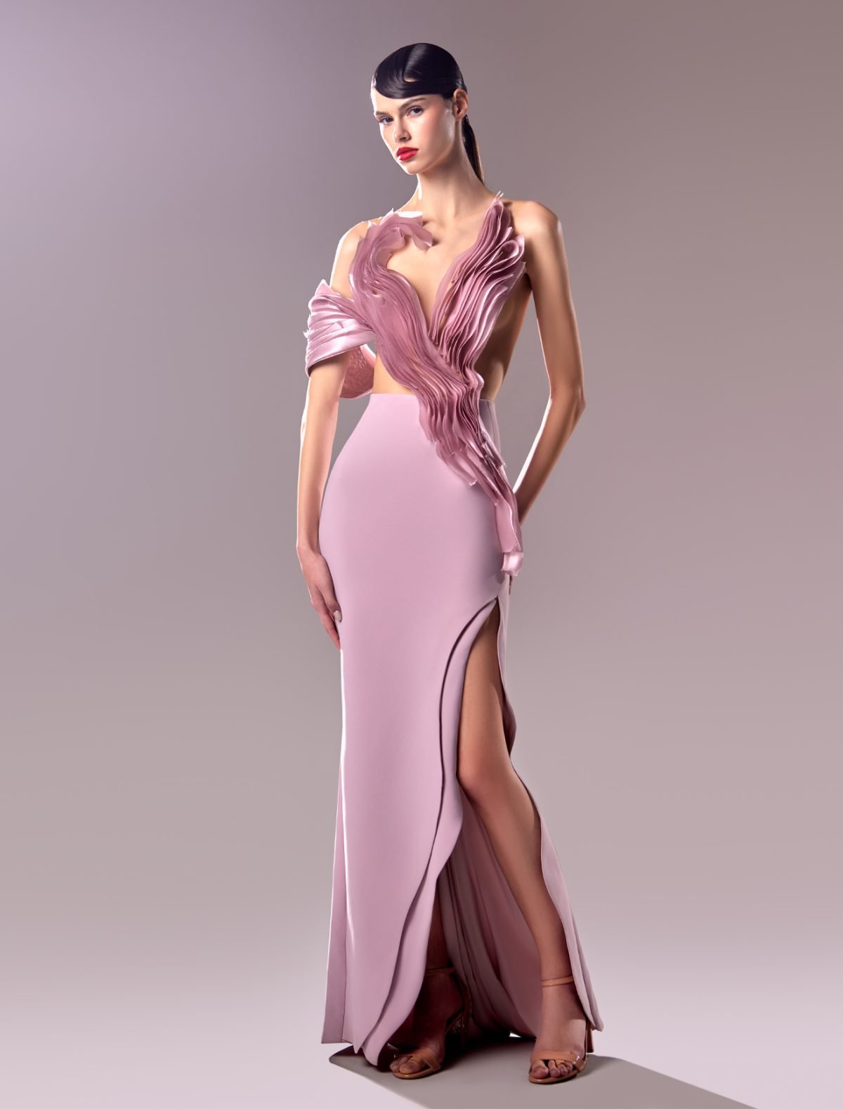 Elegant Organdie and Crepe Pink Dress: Modern Sophistication meets Timeless Charm