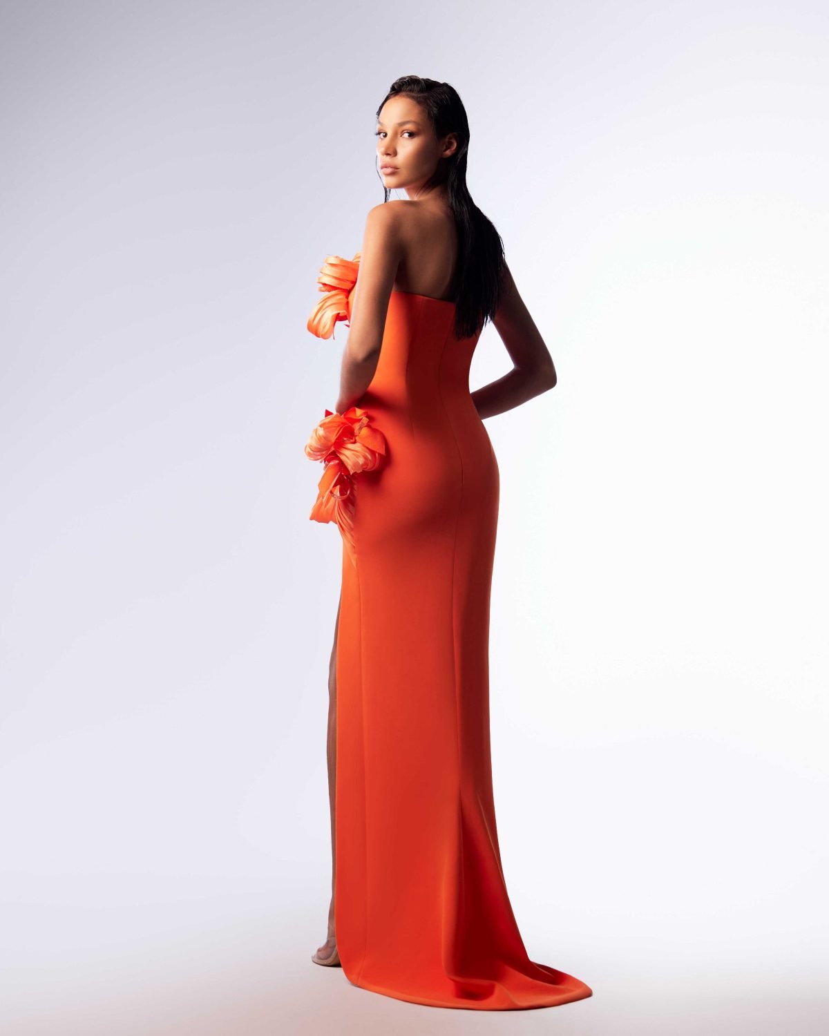 Ordandie Embellished Fire Orange Dress