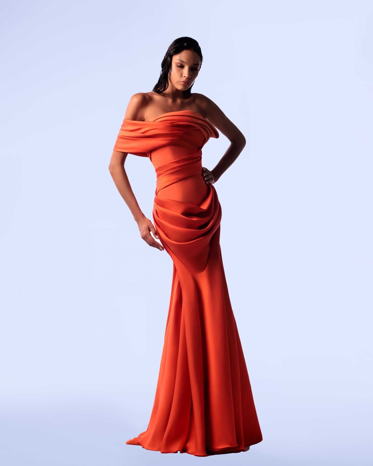 Ordandie Embellished Fire Orange Dress