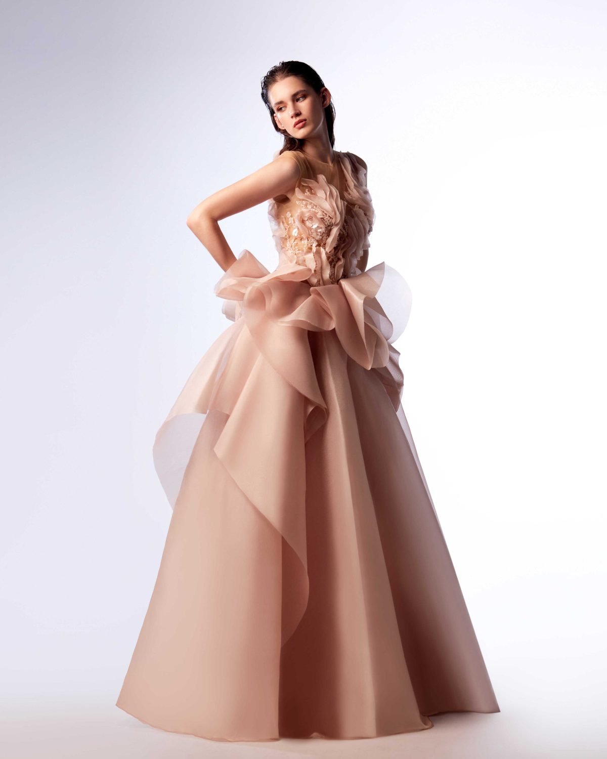 Ordandie Embellished Fire Orange Dress