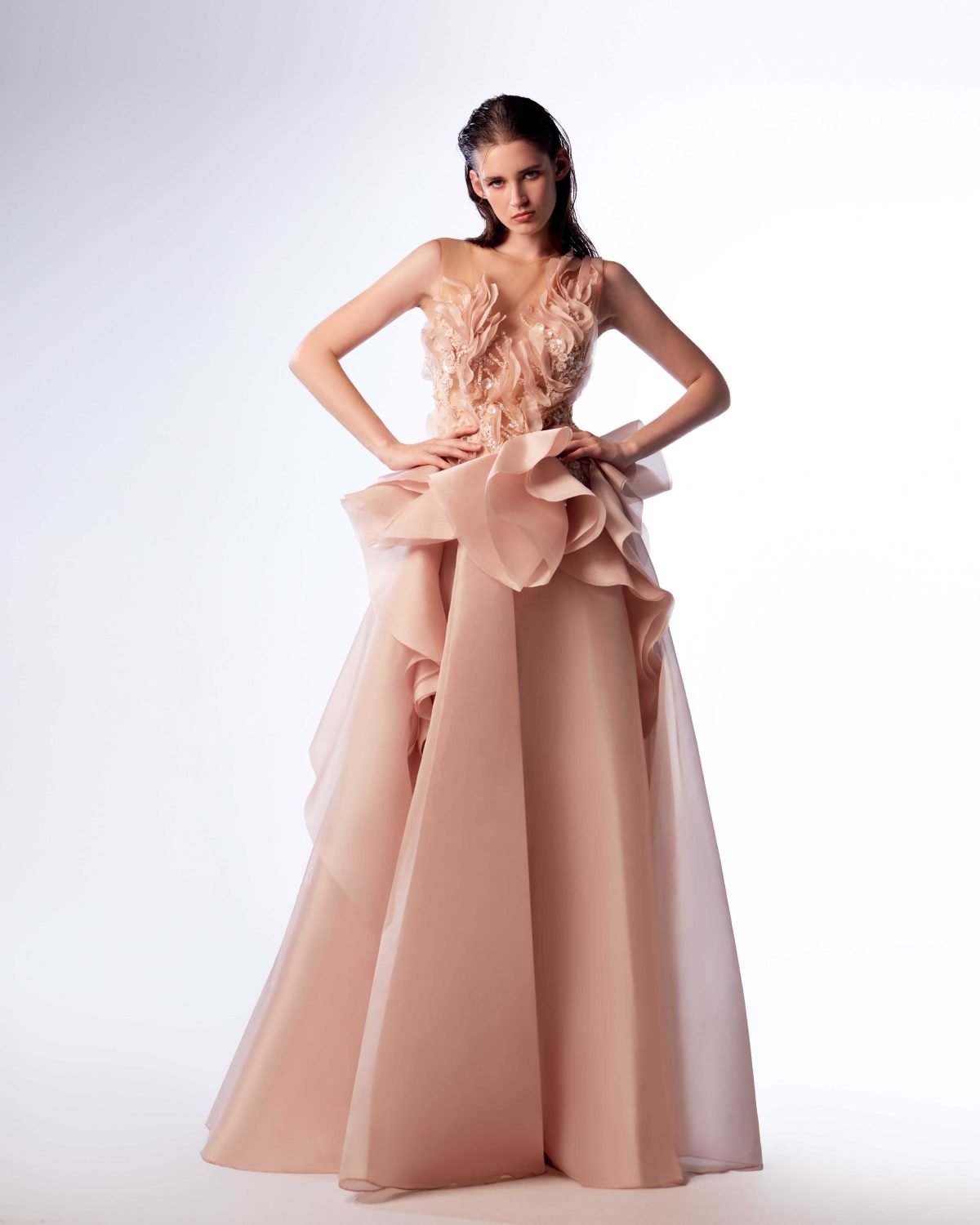 Ordandie Embellished Fire Orange Dress