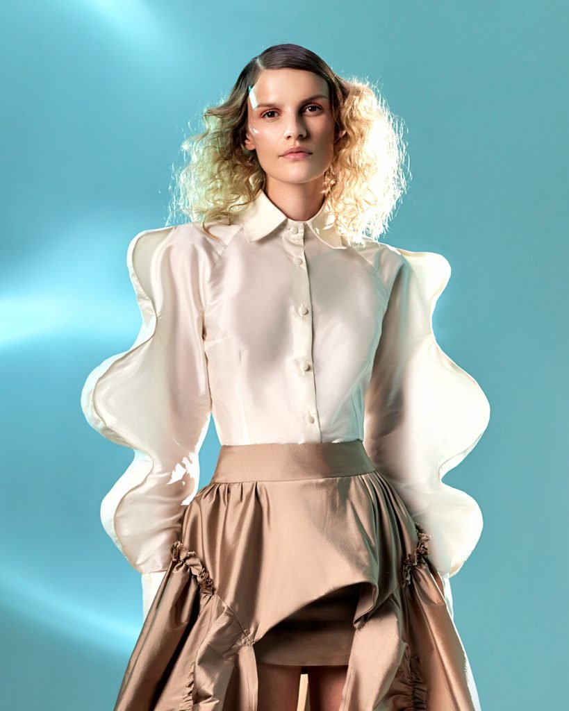 White Taffeta Embossed Blouse 