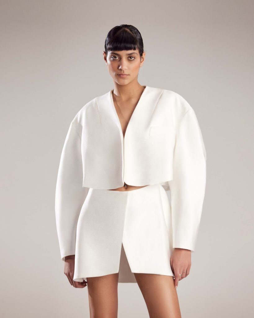 Chic Minimalist White Crepe Jacket Dress 
