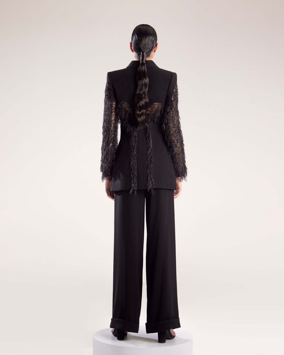 Wide Flared Black Crepe Pants