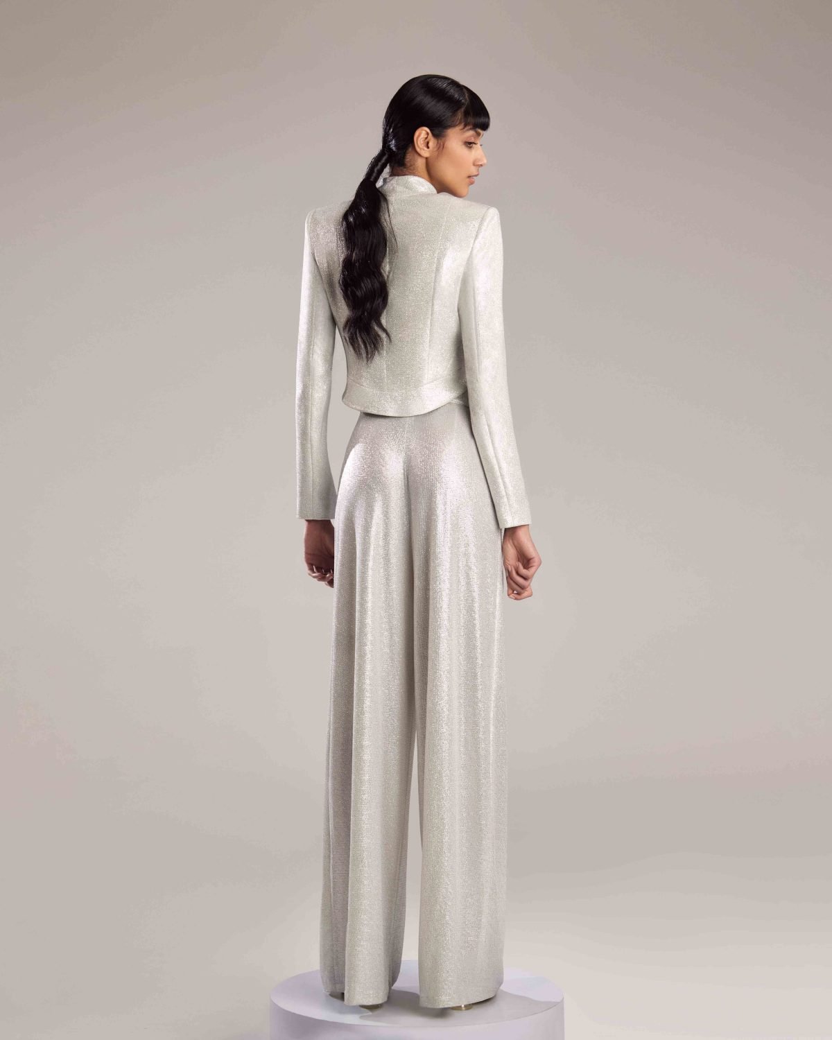 Silver Metallic Flared Pants