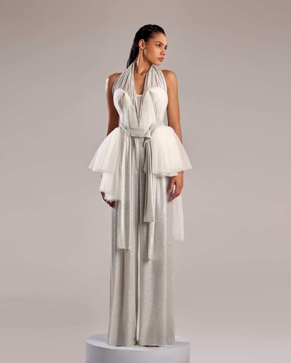 Silver Metallic Flared Pants