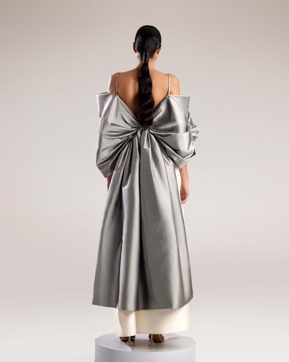 Elegant High-Waisted Pleated White Taffeta Jupe-Culotte