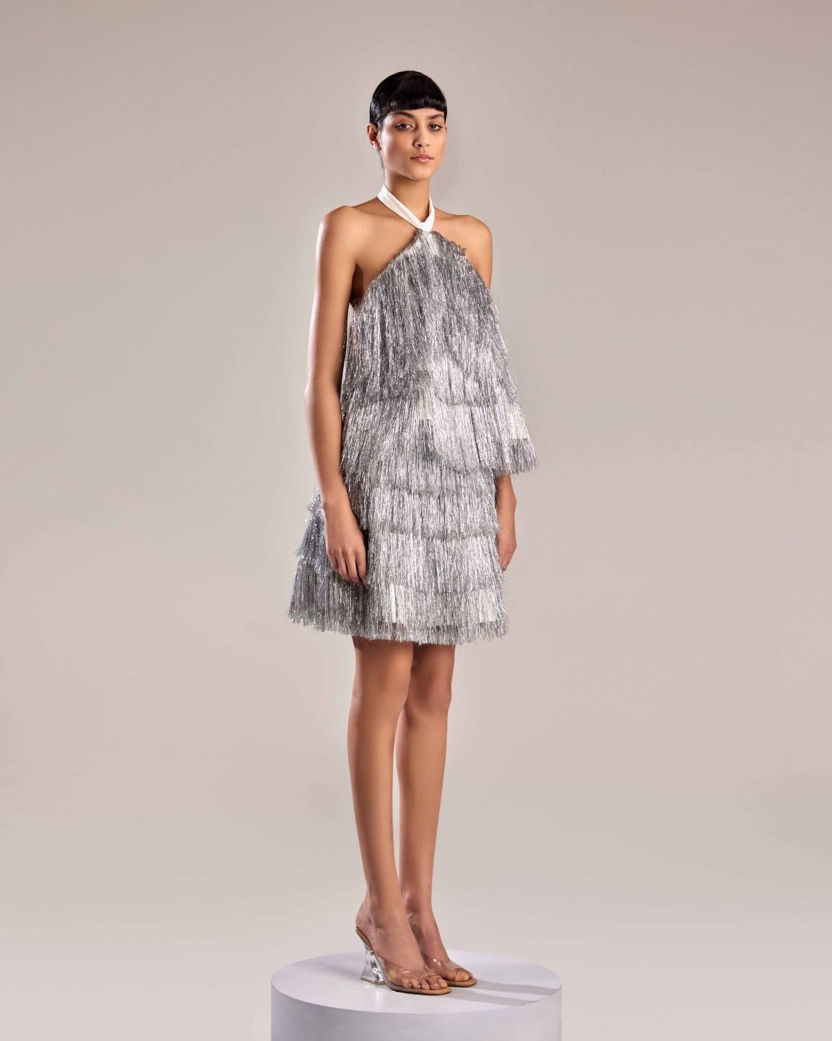 Glamorous Silver Metallic Feathered Mini Skirt