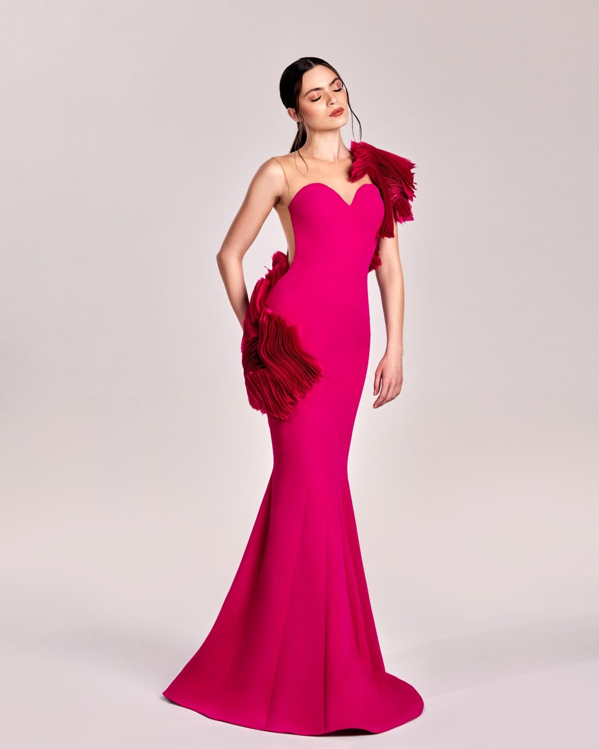 Stunning Fuchsia Mermaid Gown with organza inserts