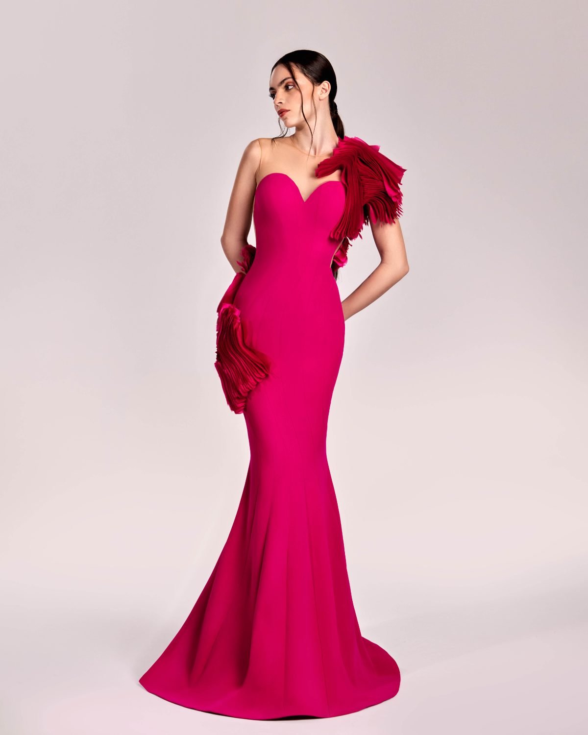 Stunning Fuchsia Mermaid Gown with organza inserts