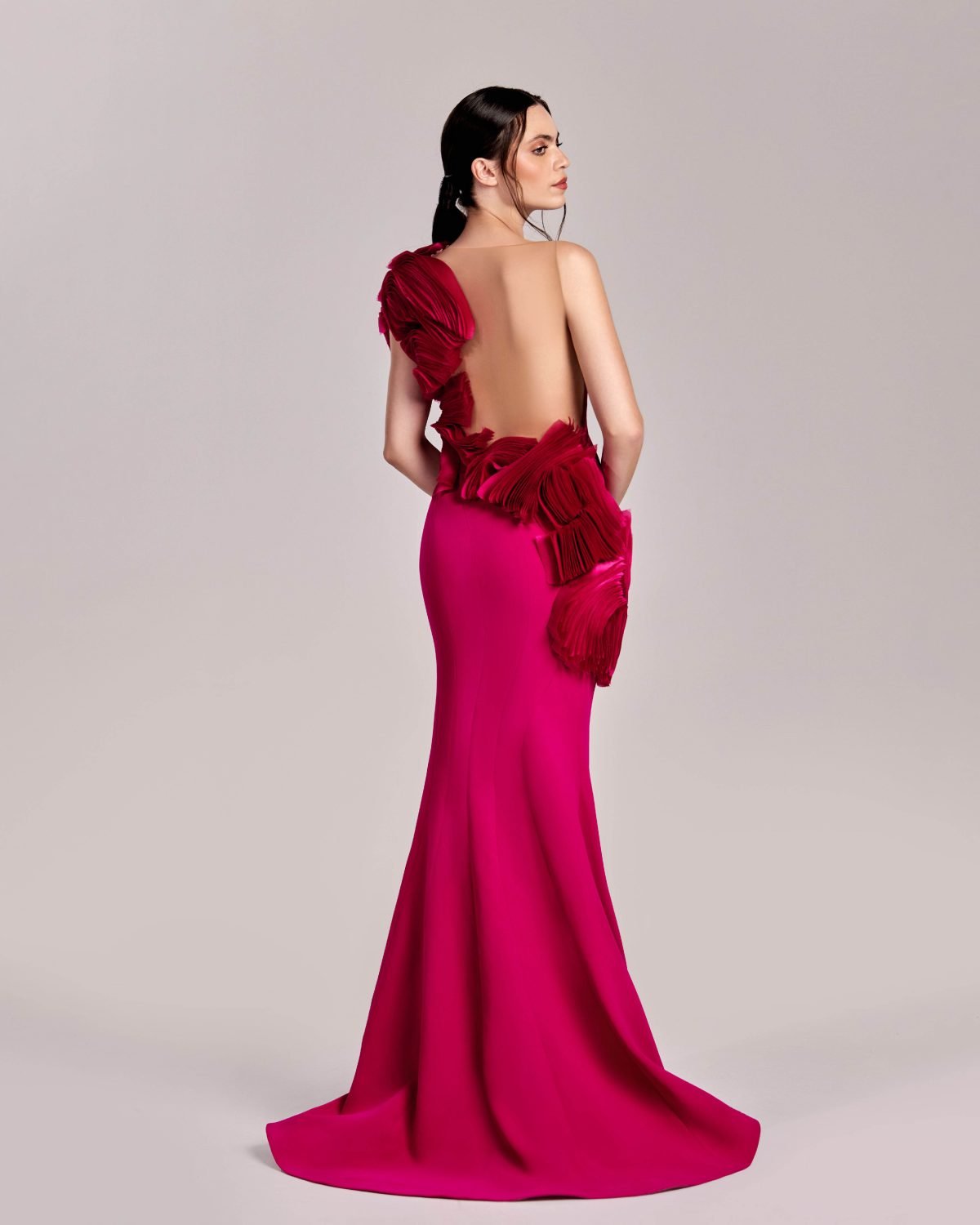 Stunning Fuchsia Mermaid Gown with organza inserts