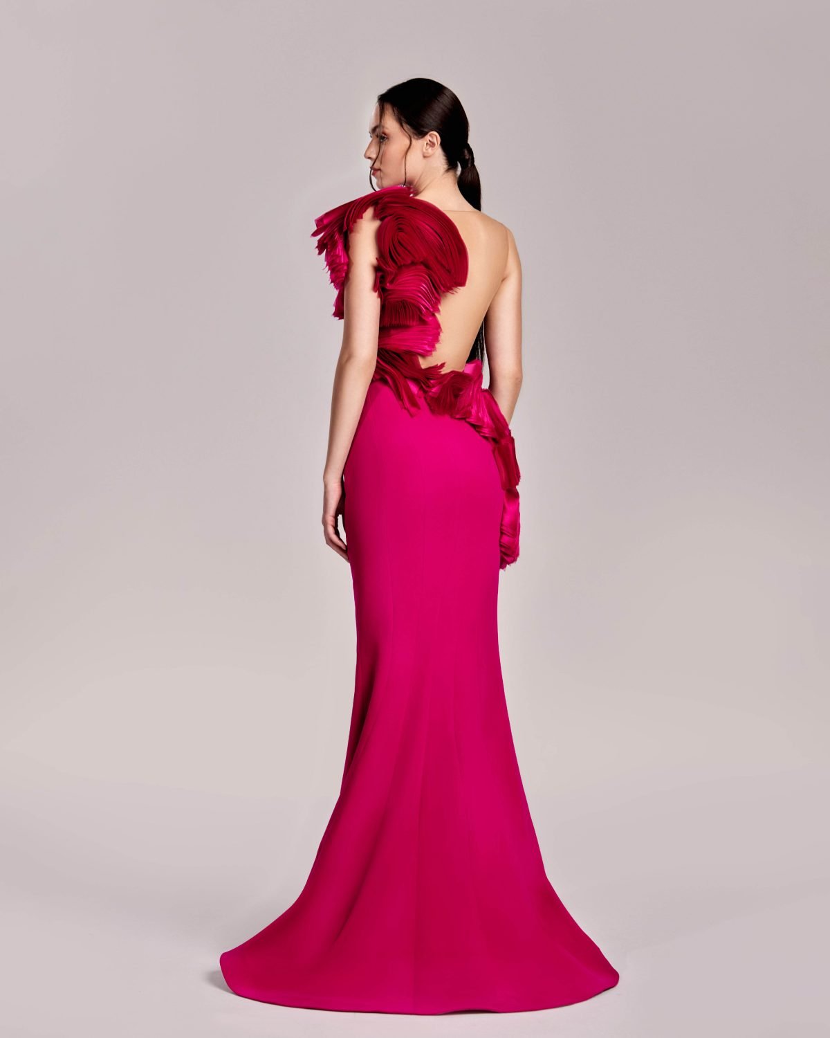 Stunning Fuchsia Mermaid Gown with organza inserts