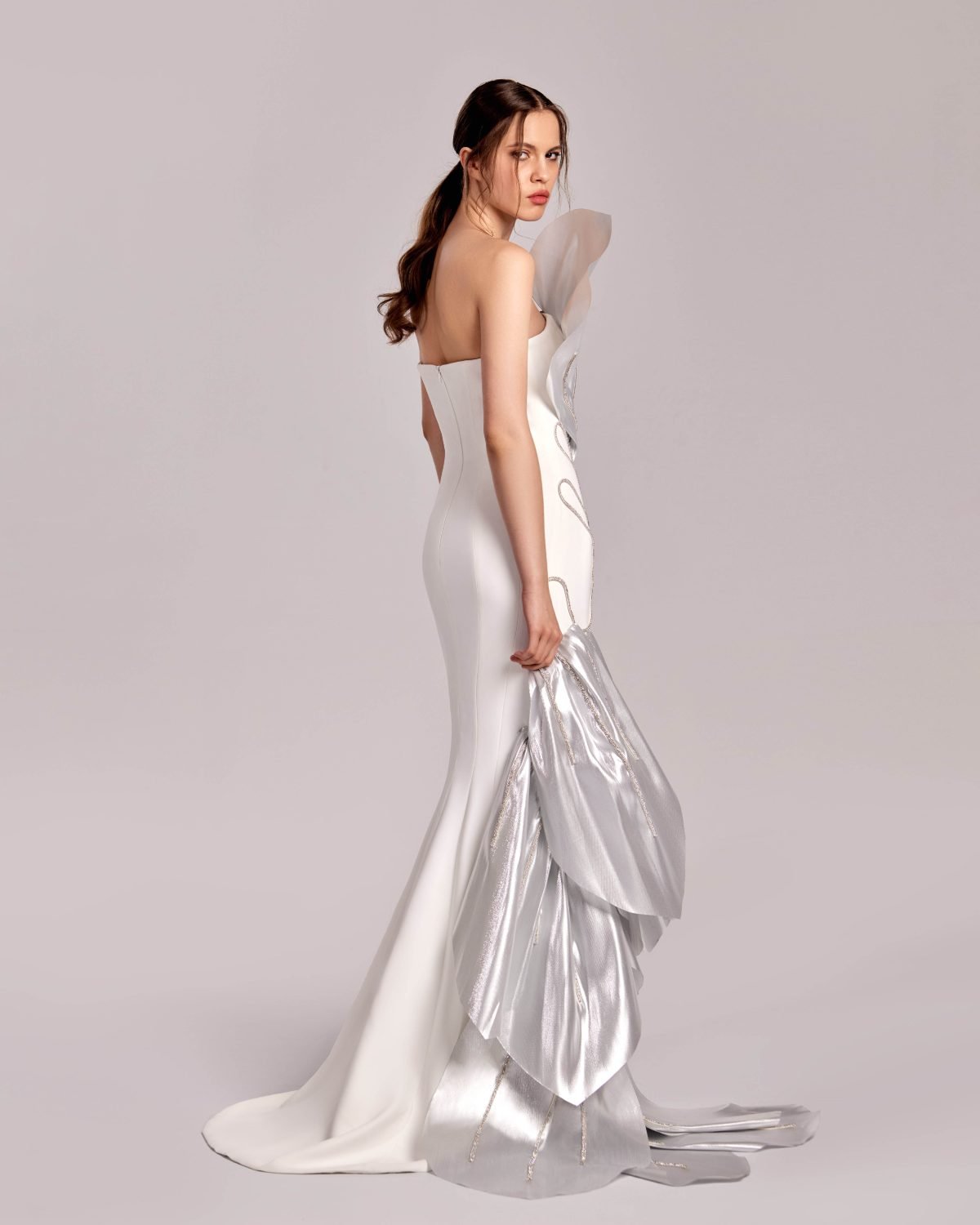Luminous Metallic with Crystal Trims Off-White and Silver dress