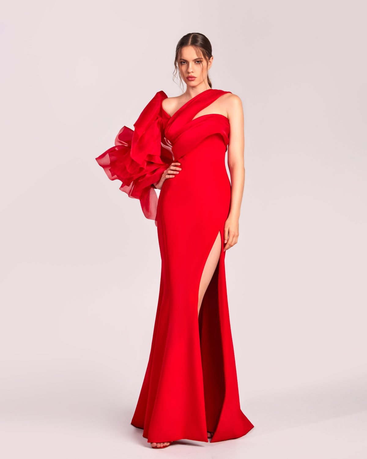Radiant Ruffled Sleeve One Shoulder Dress