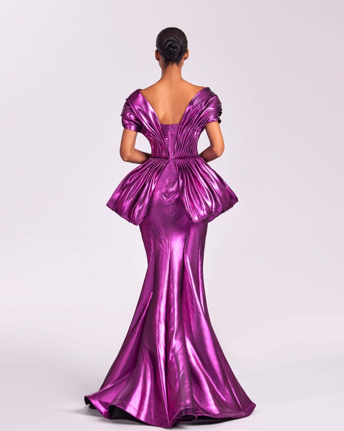 Deep V Metallic Fuchsia Mermaid Dress