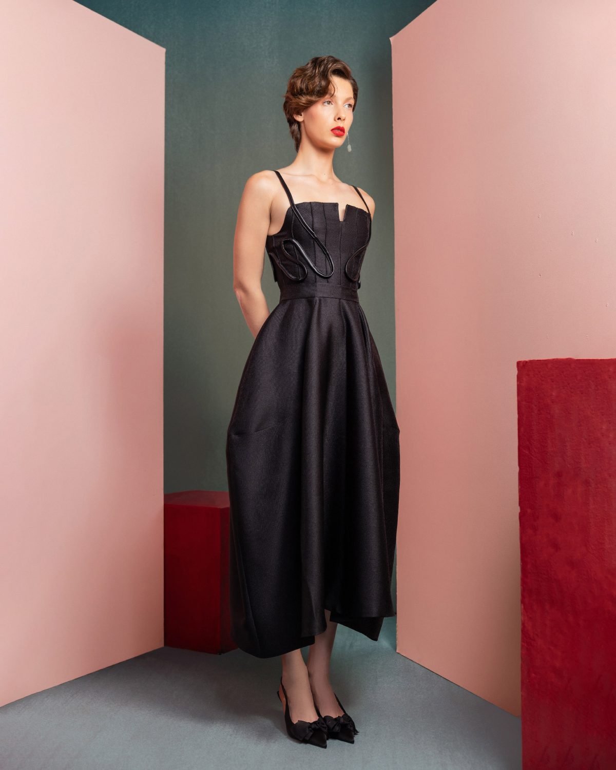 Sculpted Midi Dress with Corset Detailing