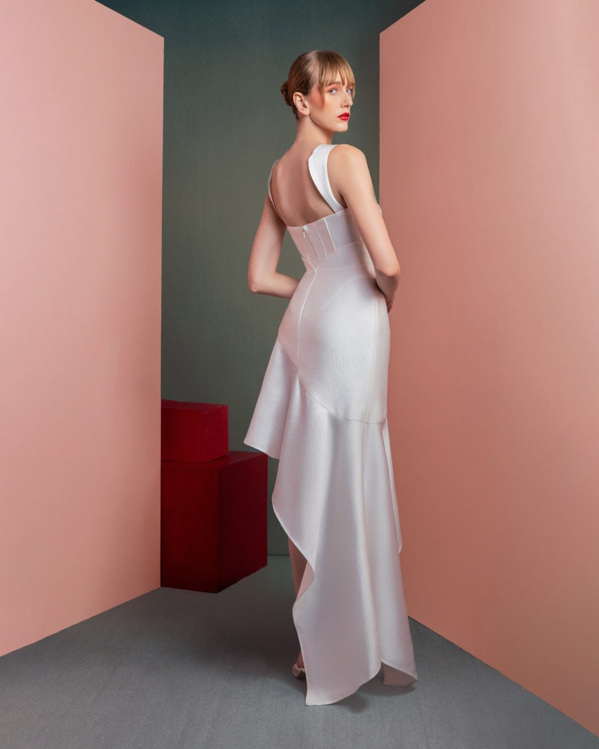 Asymmetrical High-Low Skirt Mikado Dress