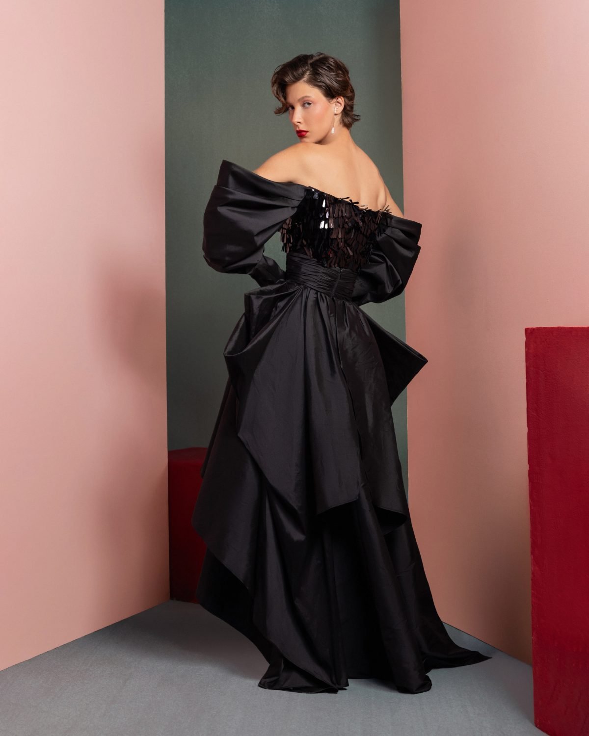 Bold sleek Sequin Top with Exaggerated Glamour Sleeves