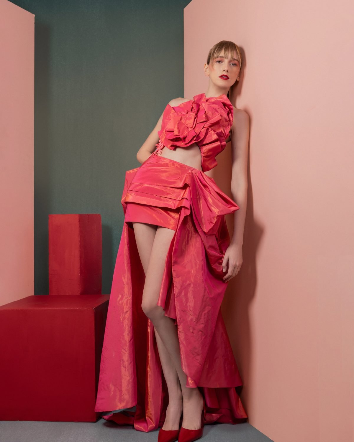 Luxurious Deep Fuscia top with Dangling Lace Finish