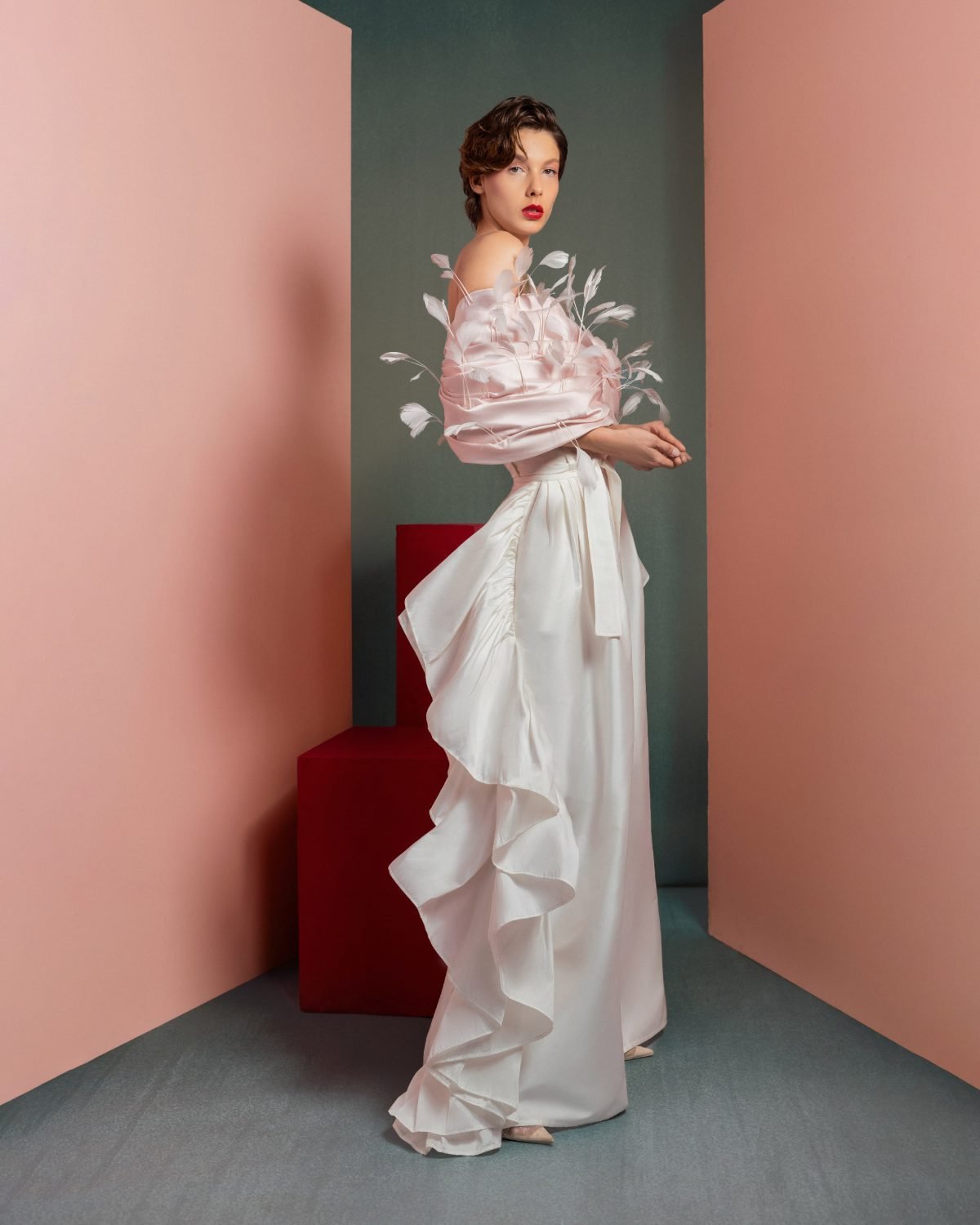 Flowing Taffeta Pants with Side Ruffles