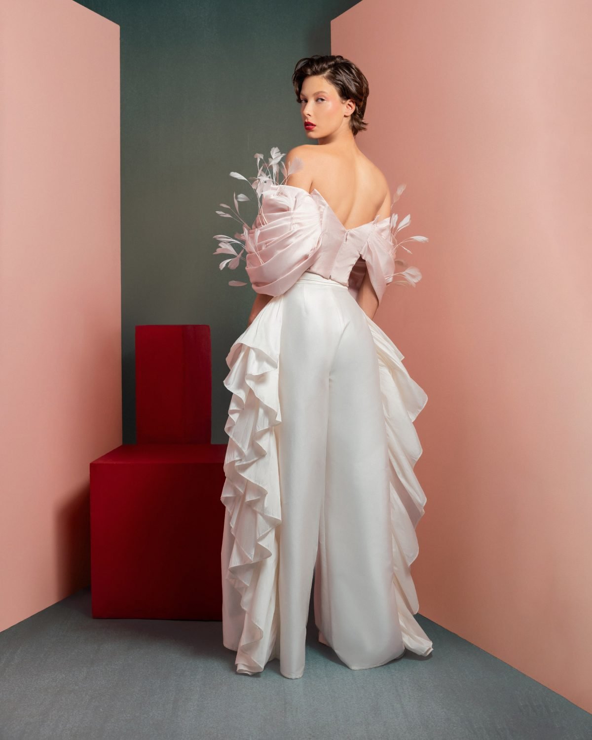 Whimsical Pink Feathered Taffeta Top