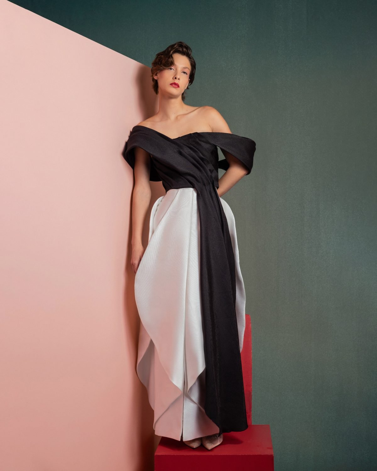 Off-the-Shoulder Refined Draped Piqué Top