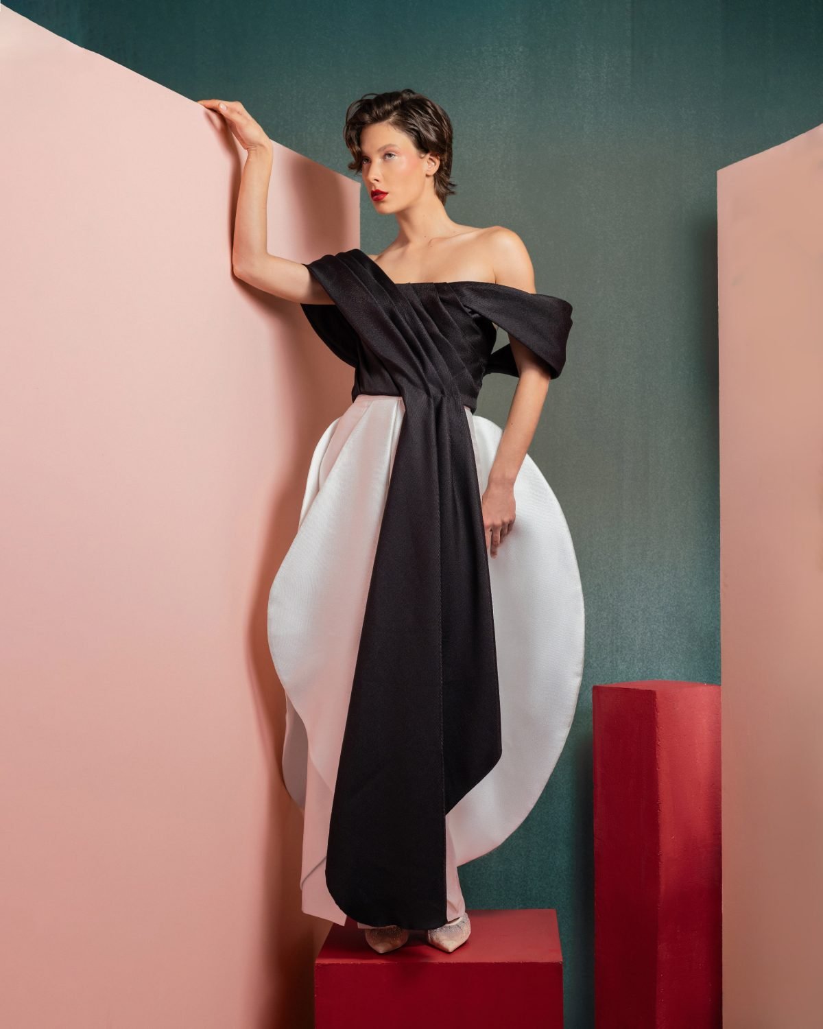 Off-the-Shoulder Refined Draped Piqué Top