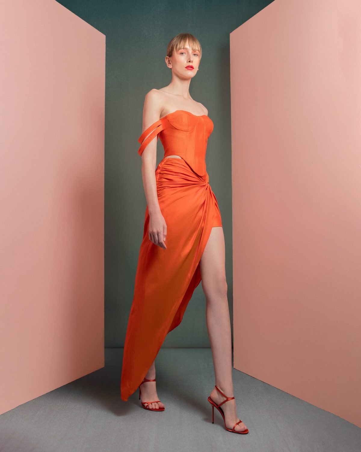 Modern Vibrant Orange Mikado Piqué Corset