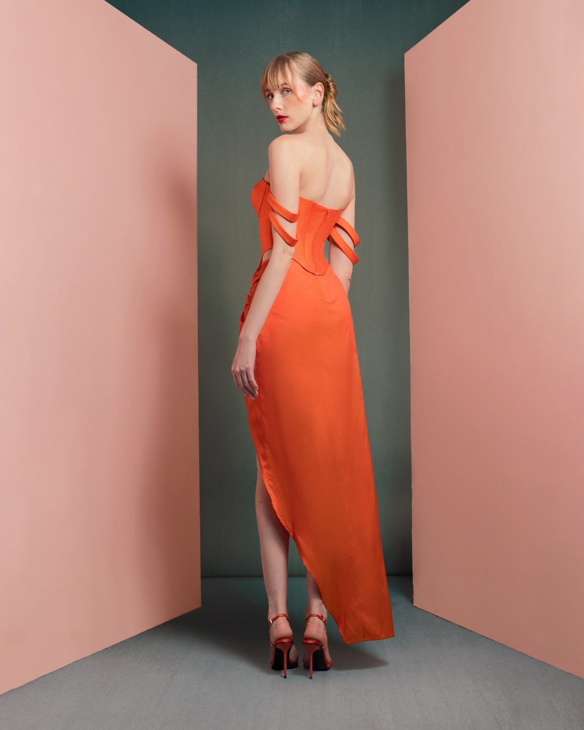 Modern Vibrant Orange Mikado Piqué Corset
